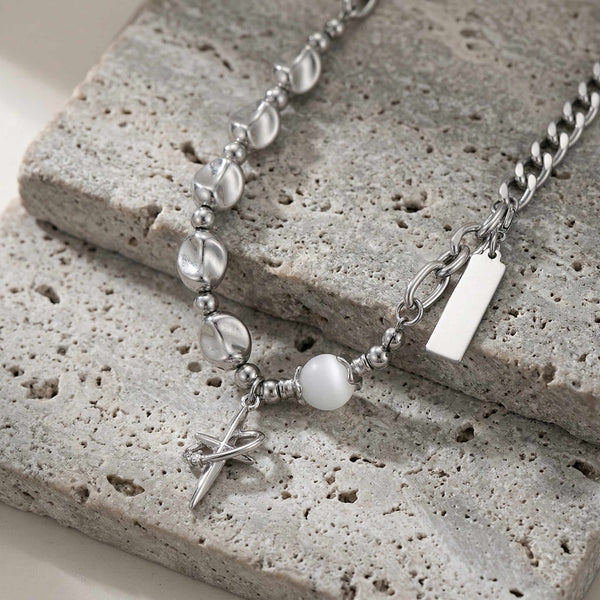 ONYX PEARL - 16mm Titanium Steel Pendant with 19 to 21inch Adjustable Cable 8mm Chain for Men & Boys