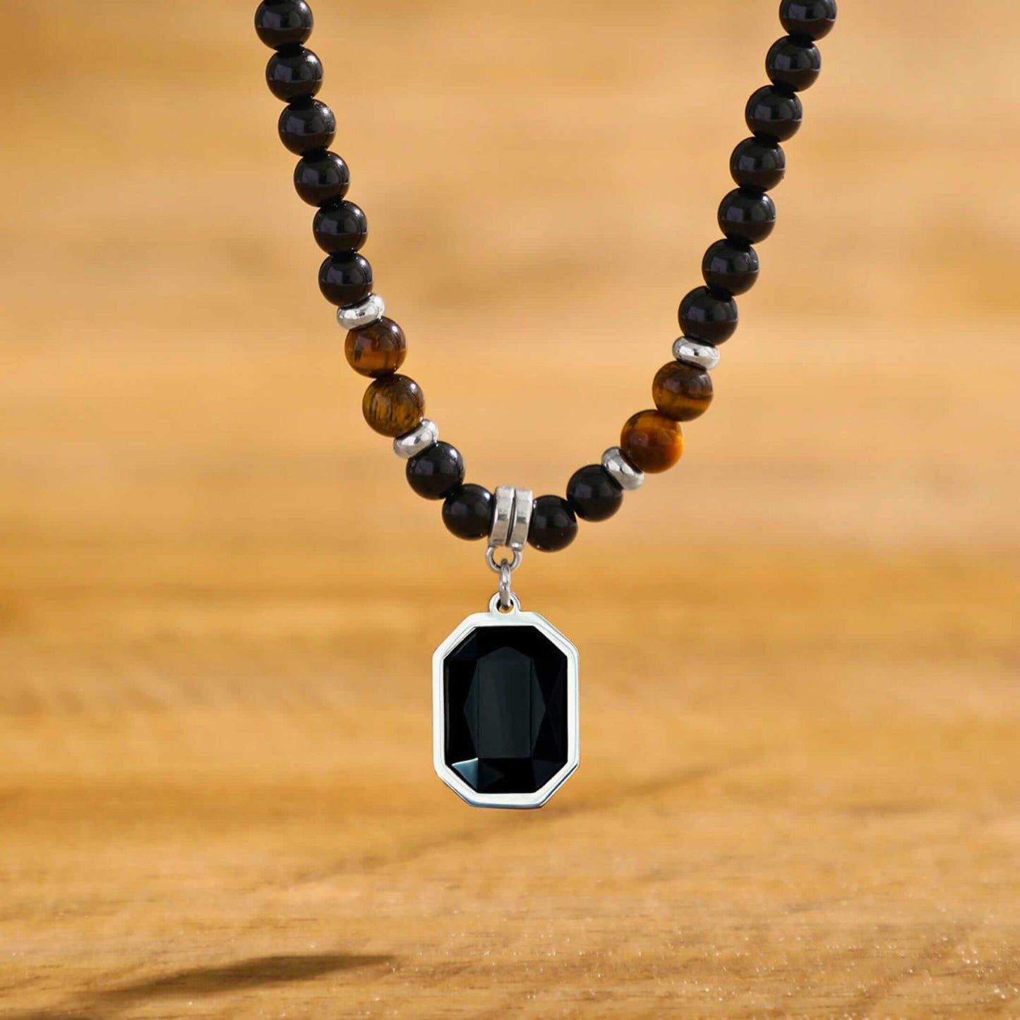 ONYX TIGER EDGE - 7mm Pendant with 19 to 21inch Adjustable Beaded 7mm Necklace for Men and Boys — Pearl / Bead Necklace for Men | THE MEN THING