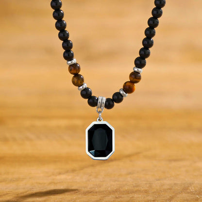 ONYX TIGER EDGE - 7mm Pendant with 19 to 21inch Adjustable Beaded 7mm Necklace for Men and Boys — Pearl / Bead Necklace for Men | THE MEN THING