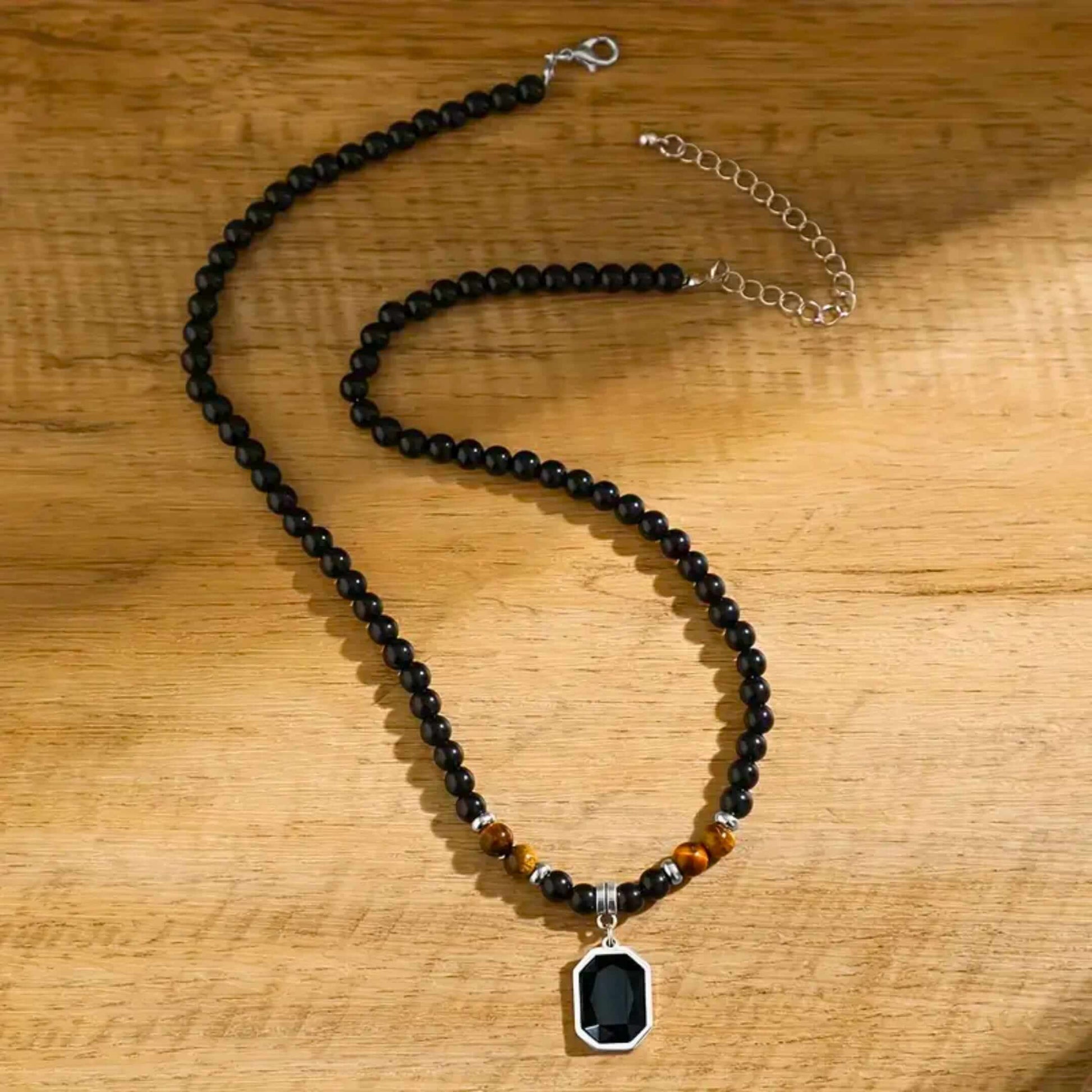 ONYX TIGER EDGE - 7mm Pendant with 19 to 21inch Adjustable Beaded 7mm Necklace for Men and Boys — Pearl / Bead Necklace for Men | THE MEN THING