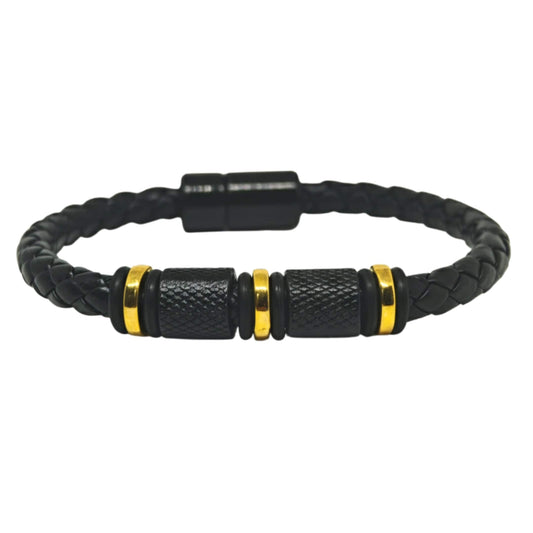 ONYX VALOR - Black 7mm Genuine Leather Bracelet with Stainless Steel Magnetic Buckle for Men & Boys (8 inch) - THE MEN THING