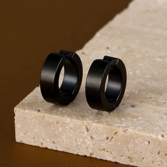 ONYXLOOP - BLACK - Non-Piercing Pure Titanium Steel Earring for Men & Boys (2 pcs) - THE MEN THING