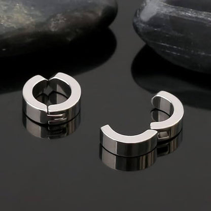 ONYXLOOP - SILVER - Non-Piercing Pure Titanium Steel Earring for Men & Boys (2 Pcs) - THE MEN THING