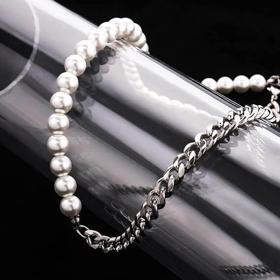 OPULENT ORBIT - Stylish Pearl Necklace with Cuban Chain Fusion Necklaces for Men and Boys (17 Inch) - THE MEN THING