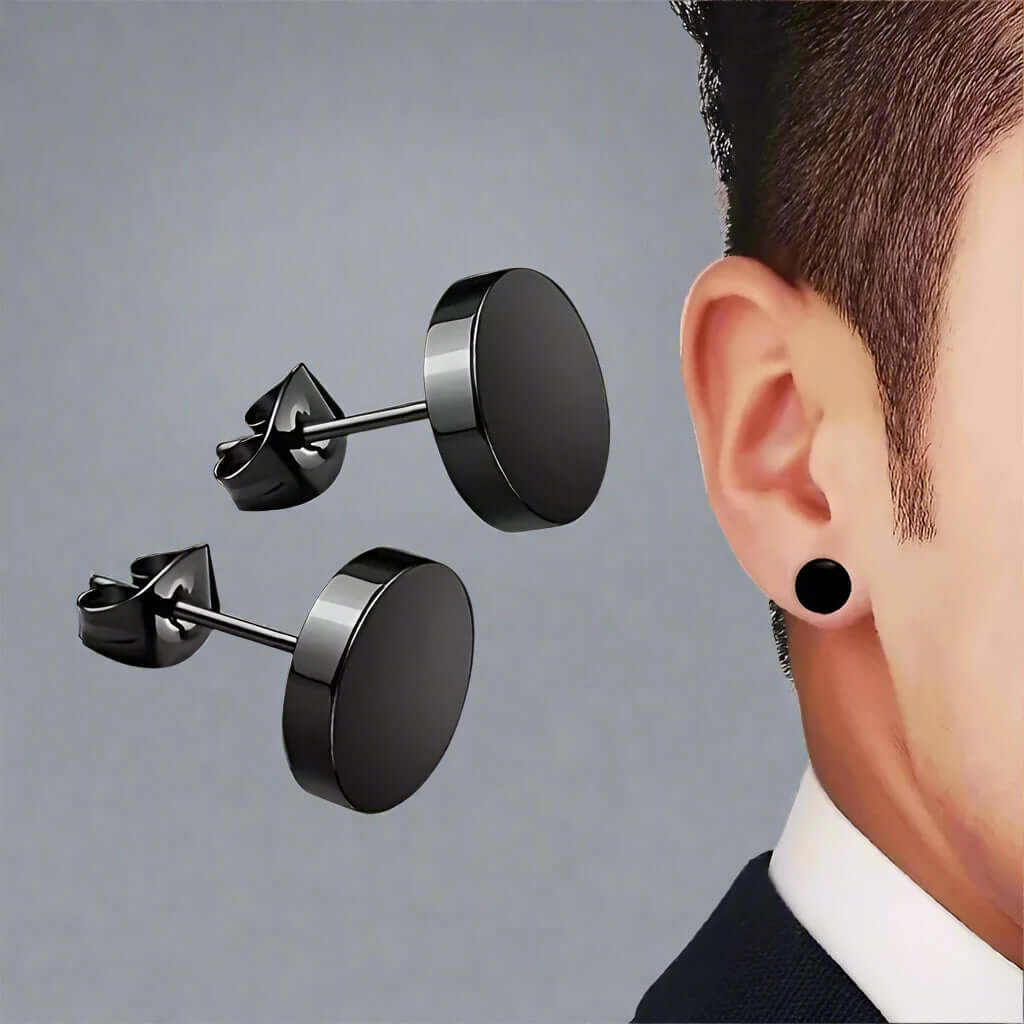 ORBIT BLACK - Pure Titanium Steel Piercing Ear Earrings for Men & Boys (2 Pcs) - THE MEN THING