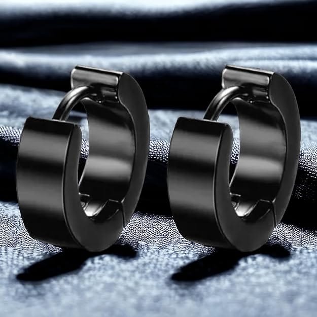 ORIC BLACK - 8mm Titanium Steel Hoop Earrings for Men & Boys (2 Pcs) - THE MEN THING