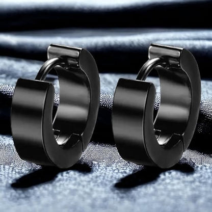 ORIC BLACK - 8mm Titanium Steel Hoop Earrings for Men & Boys (2 Pcs) - THE MEN THING