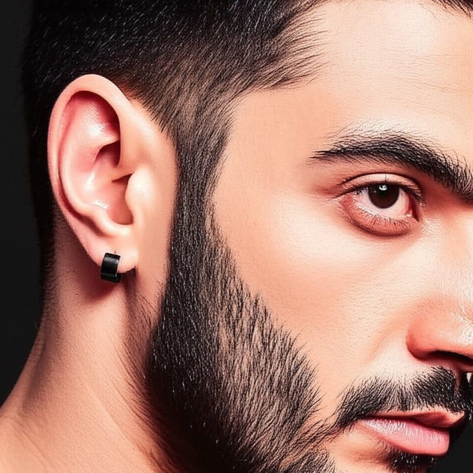 ORIC BLACK - 8mm Titanium Steel Hoop Earrings for Men & Boys (2 Pcs) - THE MEN THING