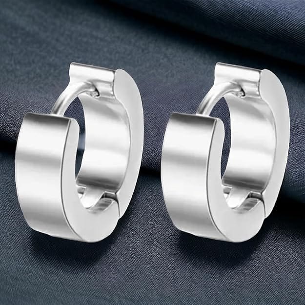 ORIC SILVER - 8mm Titanium Steel Hoop Earrings for Men & Boys (2 Pcs) - THE MEN THING