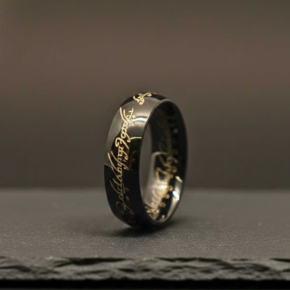 ORION SCRIPT - Black - Pure Stainless Steel Men’s Black  - Plated Ring (Size : 18-21-24-29) - THE MEN THING