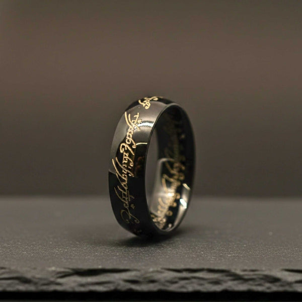 ORION SCRIPT - Black - Pure Stainless Steel Men’s Black  - Plated Ring (Size : 18-21-24-29)