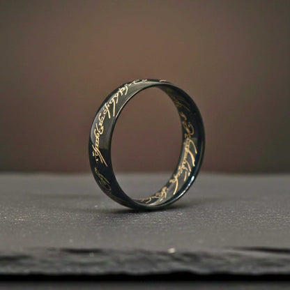 ORION SCRIPT - Black - Pure Stainless Steel Men’s Black  - Plated Ring (Size : 18-21-24-29) - THE MEN THING