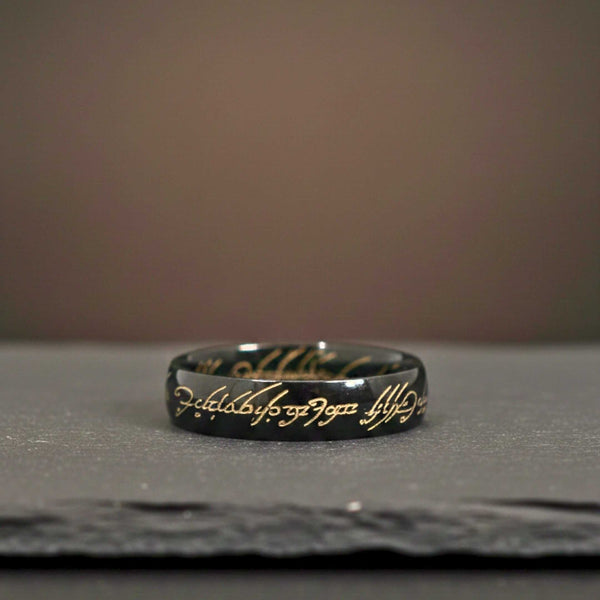 ORION SCRIPT - Black - Pure Stainless Steel Men’s Black  - Plated Ring (Size : 18-21-24-29)