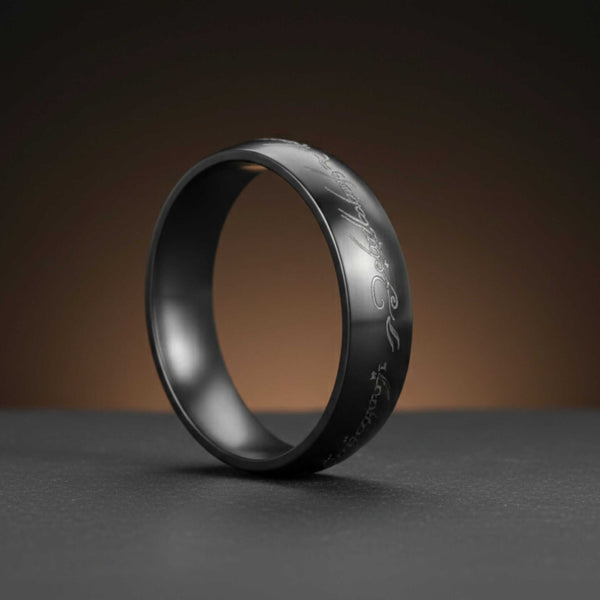 ORION SCRIPT - Black - Pure Stainless Steel Men’s Ring for Men & Boys (Size : 18-28)