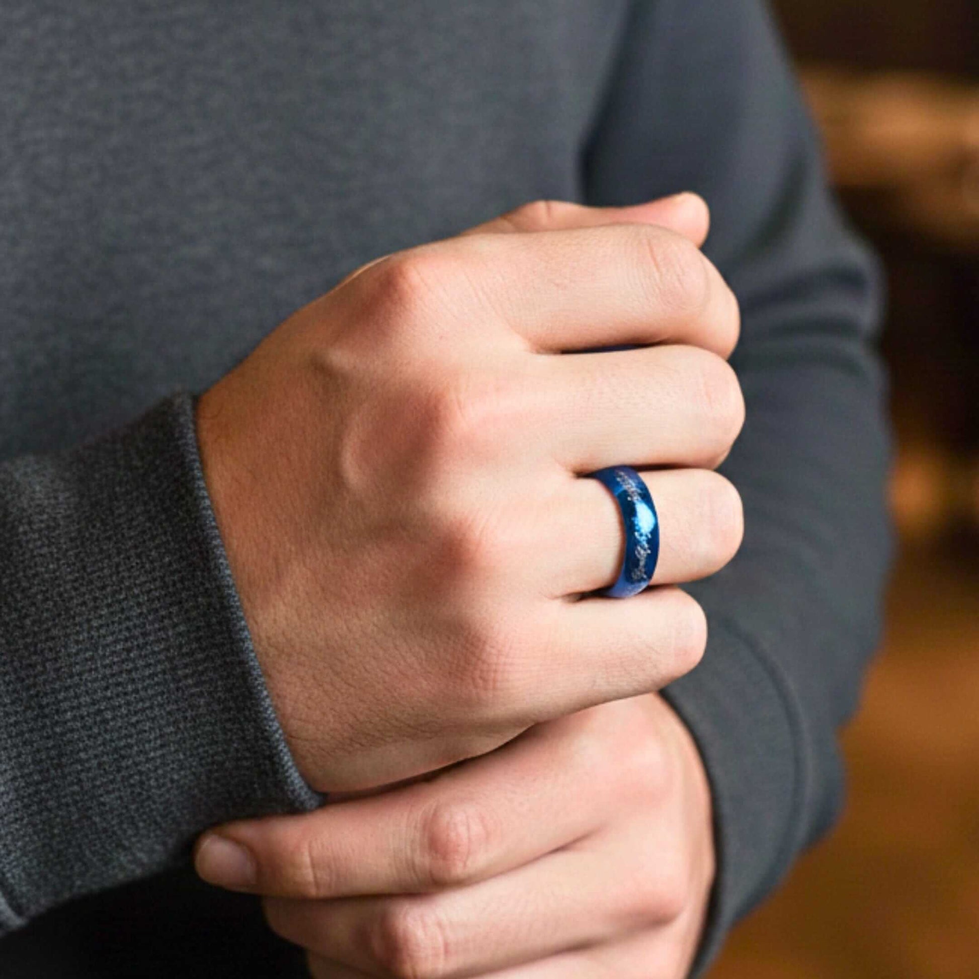 ORION SCRIPT - Blue - Pure Stainless Steel Men’s Blue - Plated Ring (Size : 18-22-27) - THE MEN THING
