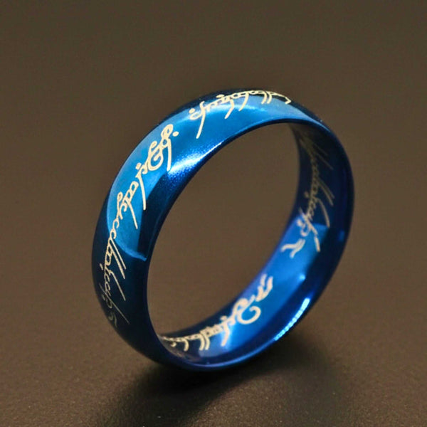 ORION SCRIPT - Blue - Pure Stainless Steel Men’s Blue - Plated Ring (Size : 18-22-27)