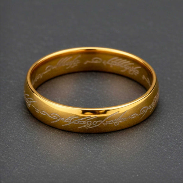 ORION SCRIPT - Golden White Text- Pure Stainless Steel Men’s Ring for Men & Boys (Size : 18-22-27)