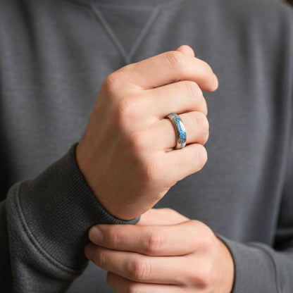 ORION SCRIPT - Steel Blue - Pure Stainless Steel Men’s Ring for Men & Boys (Size : 18-23-29) - THE MEN THING