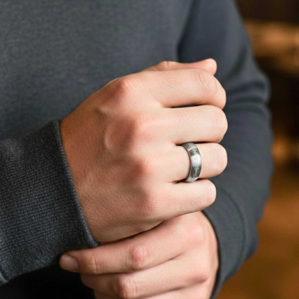 ORION SCRIPT - Steel - Pure Stainless Steel Men’s Ring for Men & Boys (Size : 18-22-27-29)