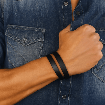 OUTBACK BLACK - Genuine Leather Adjustable Cuff Bracelet with Stainless Steel Hook for Men & Boys - THE MEN THING