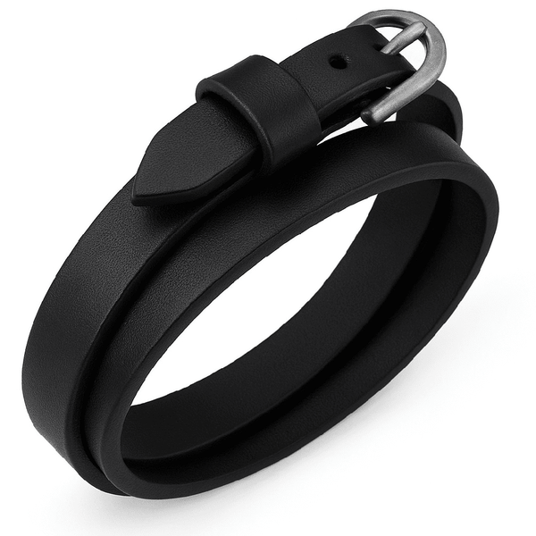 OUTBACK BLACK - Genuine Leather Adjustable Cuff Bracelet with Stainless Steel Hook for Men & Boys