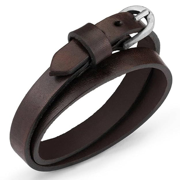 OUTBACK BROWN - Genuine Leather Adjustable Cuff Bracelet with Stainless Steel Hook for Men & Boys