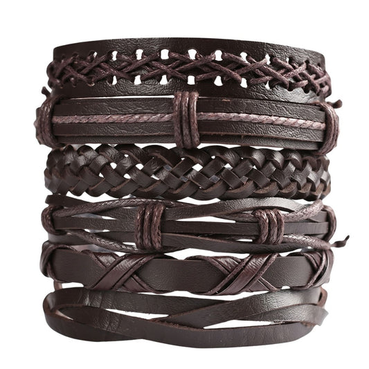 OUTLANDER WRAP - 6 Pcs Genuine Leather Adjustable Bracelet for Men & Boys - THE MEN THING