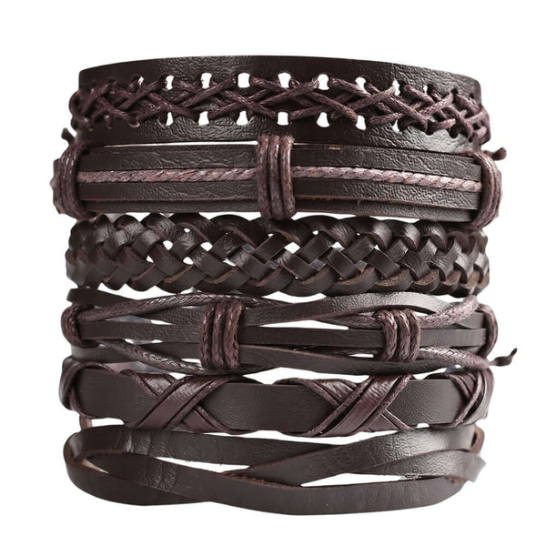 OUTLANDER WRAP - 6 Pcs Genuine Leather Adjustable Bracelet for Men & Boys