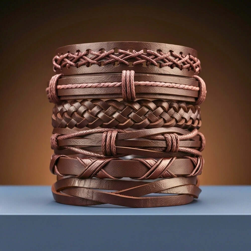 OUTLANDER WRAP - 6 Pcs Genuine Leather Adjustable Bracelet for Men & Boys — Leather Bracelet for Men | THE MEN THING