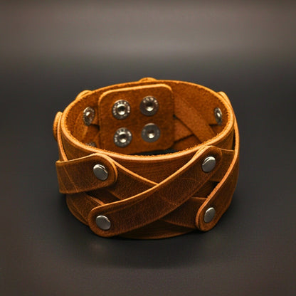 OUTLAW CRISS - 40mm Brown Genuine Leather Adjustable Bracelet for Men & Boys (9.5 inch) - THE MEN THING