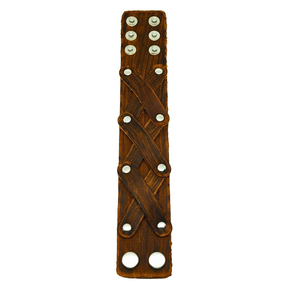OUTLAW CRISS - 40mm Brown Genuine Leather Adjustable Bracelet for Men & Boys (9.5 inch) - THE MEN THING