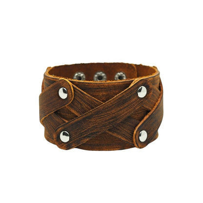OUTLAW CRISS - 40mm Brown Genuine Leather Adjustable Bracelet for Men & Boys (9.5 inch) - THE MEN THING
