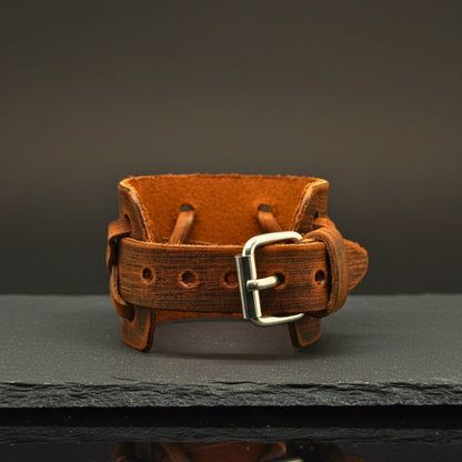 OUTLAW RIDGE - 51mm Brown Genuine Leather Adjustable Bracelet for Men & Boys (10.2 inch) - THE MEN THING