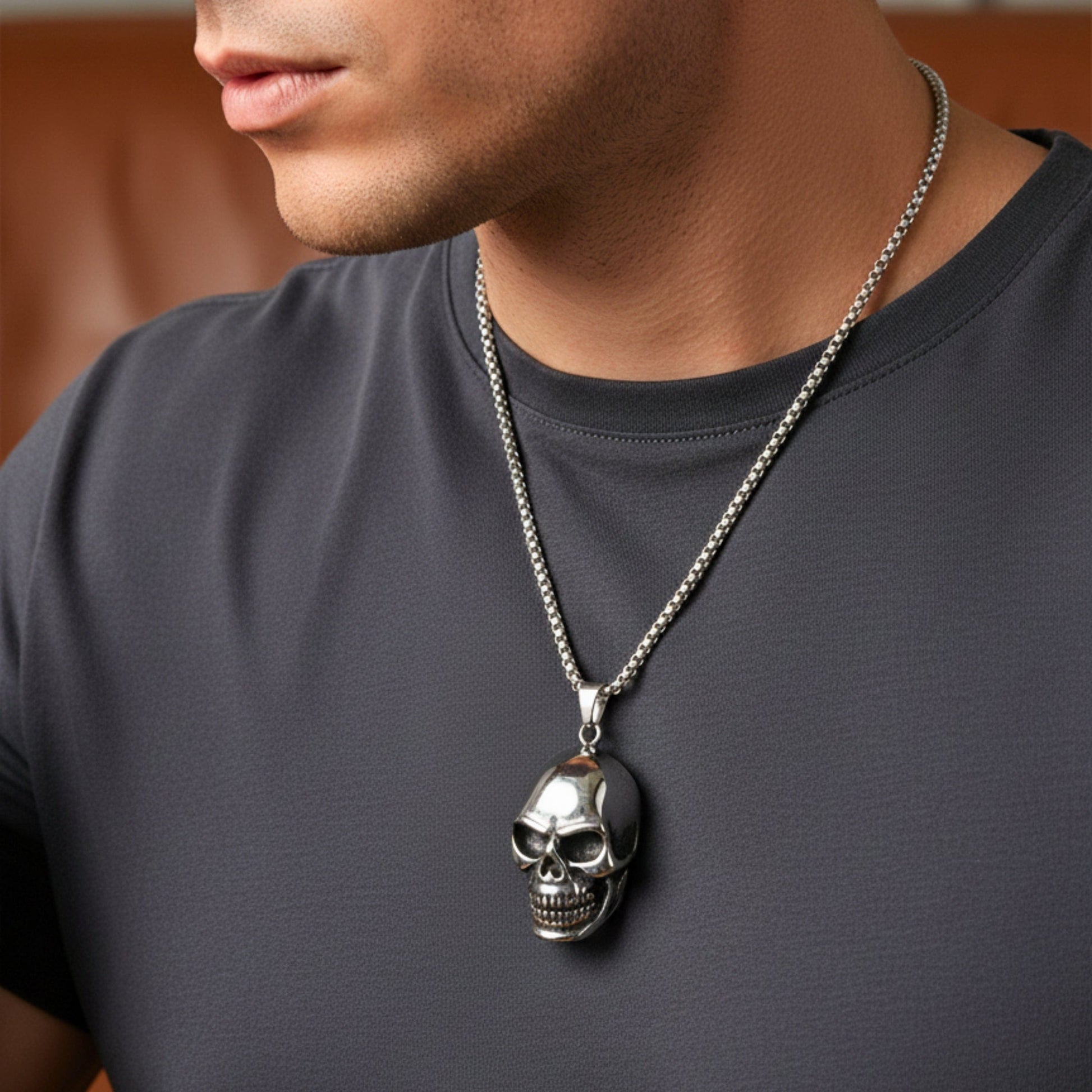 OUTLAW SKULL - 23mm Titanium Steel Pendant with 24inch Round Box 5mm Chain for Men & Boys - THE MEN THING