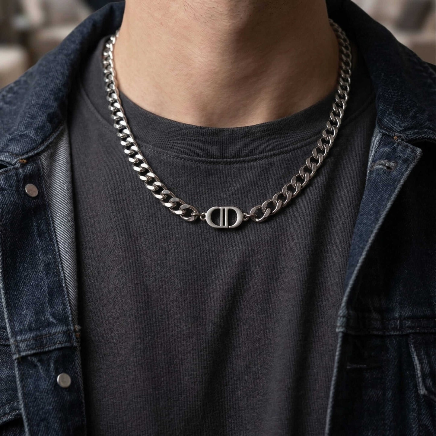 OVAL BAR CONNECTOR - 11mm Pure Titanium Steel Pendant with 19 to 21inch Adjustable Cube 9mm Chain for Men & Boys — SS Pendant/ Necklace for Men | THE MEN THING