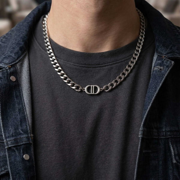 OVAL BAR CONNECTOR - 11mm Pure Titanium Steel Pendant with 19 to 21inch Adjustable Cube 9mm Chain for Men & Boys