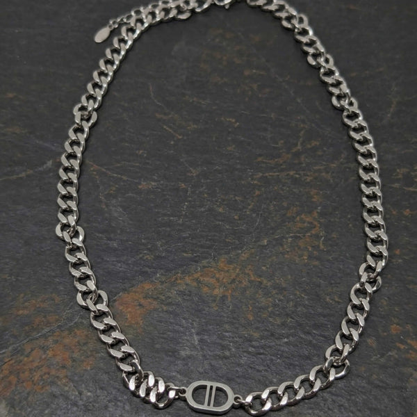 OVAL BAR CONNECTOR - 11mm Pure Titanium Steel Pendant with 19 to 21inch Adjustable Cube 9mm Chain for Men & Boys