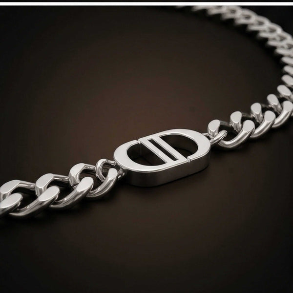 OVAL BAR CONNECTOR - 11mm Pure Titanium Steel Pendant with 19 to 21inch Adjustable Cube 9mm Chain for Men & Boys