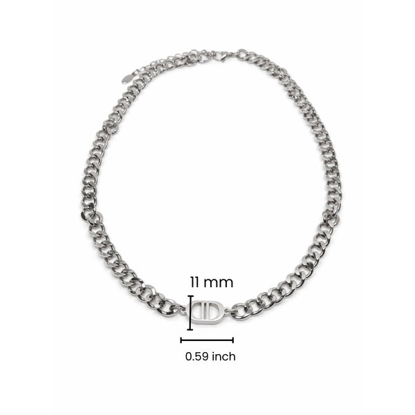 OVAL BAR CONNECTOR - 11mm Pure Titanium Steel Pendant with 19 to 21inch Adjustable Cube 9mm Chain for Men & Boys