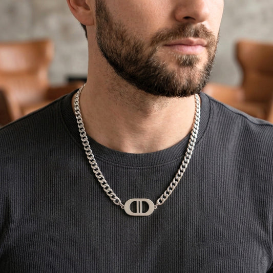 OVAL CORE - 26mm Titanium Steel Pendant with 18 to 20 inch Adjustable 7mm Chain for Men & Boys - THE MEN THING