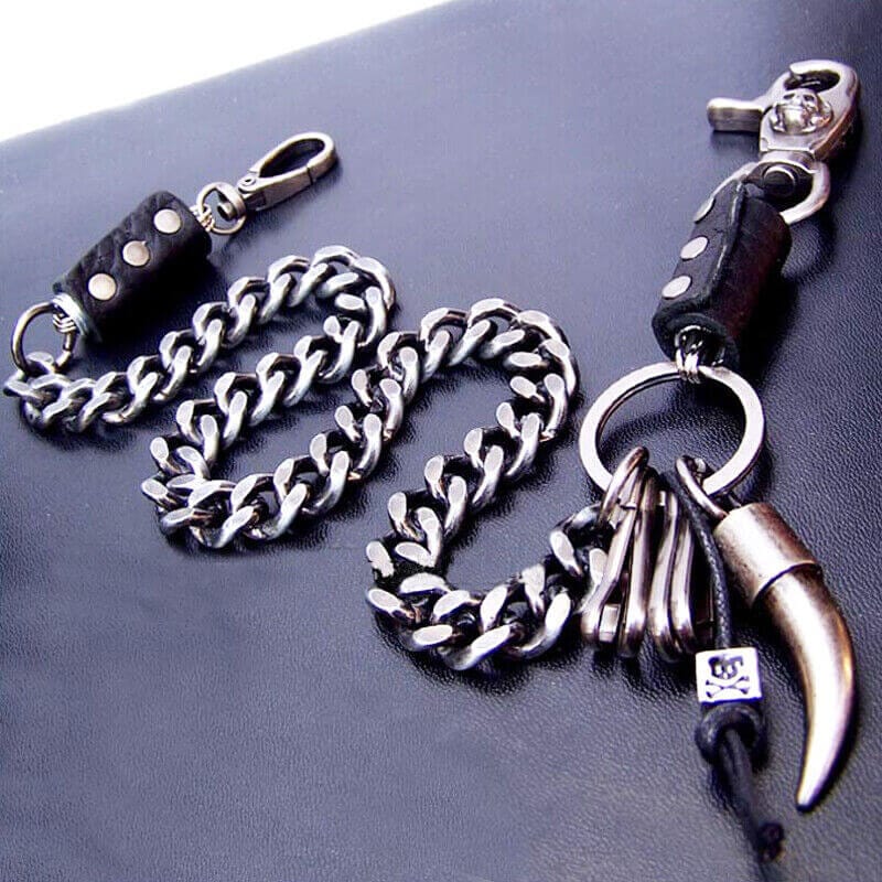 OX HORN BULLET CHAIN - Pure Titanium Steel Wallet Bullet Biker Chain For Jeans with Lobster Clasps for Men & Boys -21 inch - THE MEN THING