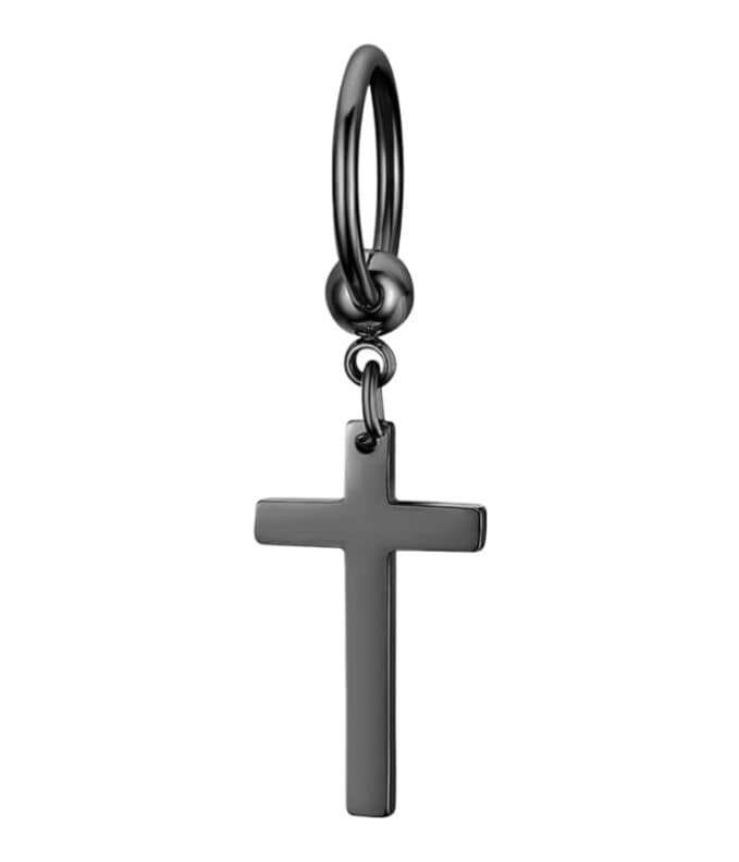 PALADIN BLACK CROSS DROP - Titanium Steel Hoop Earrings for Men & Boys (2 Pcs) - THE MEN THING