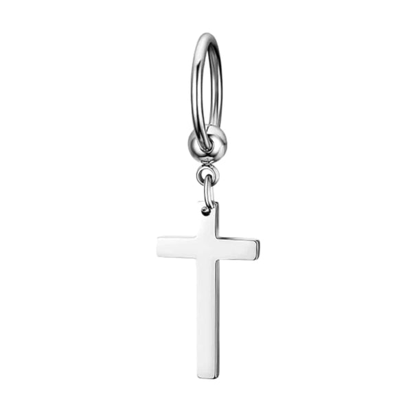 PALADIN SILVER CROSS DROP - Titanium Steel Hoop Earrings for Men & Boys (2 Pcs)