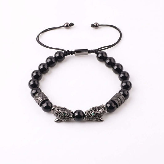 PANTHER DUO - 9mm Beads Bracelet with Natural Stone - Stretch / Adjustable Bracelet for Men & Boys — Steel Bracelets for Men | THE MEN THING
