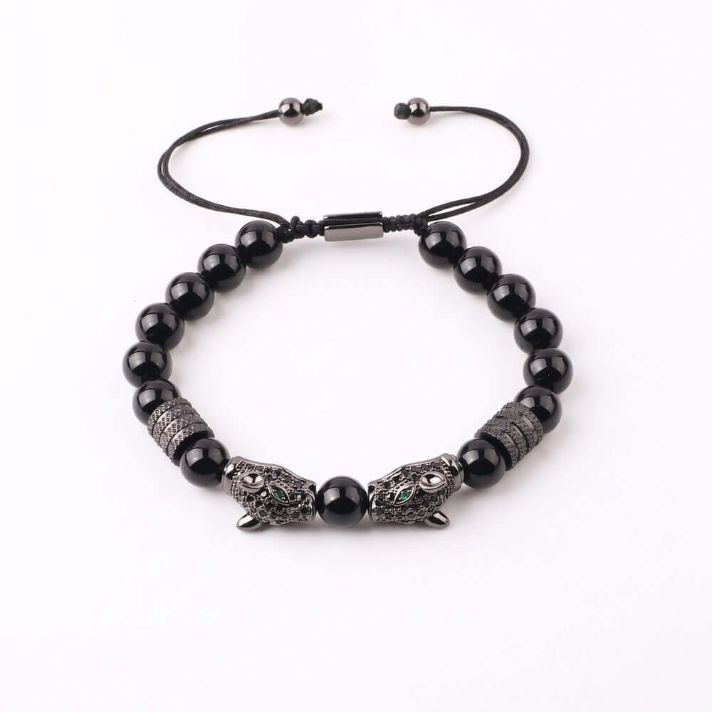 PANTHER DUO - 9mm Beads Bracelet with Natural Stone - Stretch / Adjustable Bracelet for Men & Boys - THE MEN THING