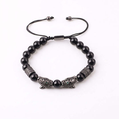 PANTHER DUO - 9mm Beads Bracelet with Natural Stone - Stretch / Adjustable Bracelet for Men & Boys - THE MEN THING