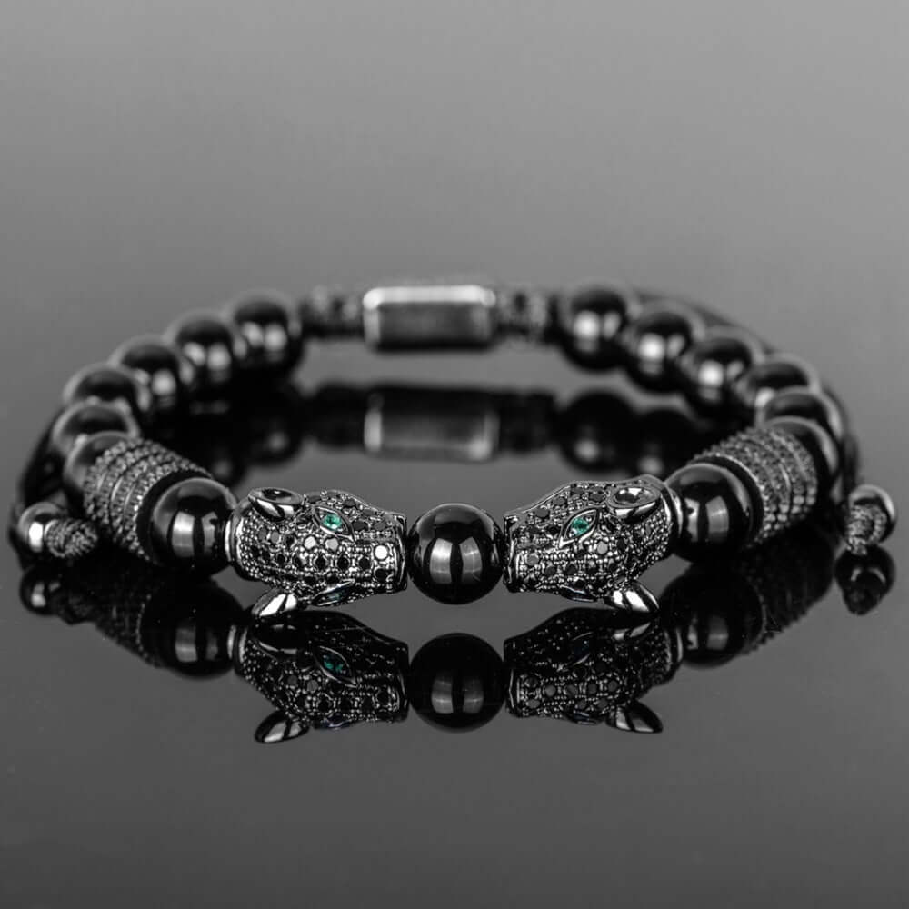 PANTHER DUO - 9mm Beads Bracelet with Natural Stone - Stretch / Adjustable Bracelet for Men & Boys - THE MEN THING