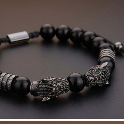 PANTHER DUO - 9mm Beads Bracelet with Natural Stone - Stretch / Adjustable Bracelet for Men & Boys - THE MEN THING