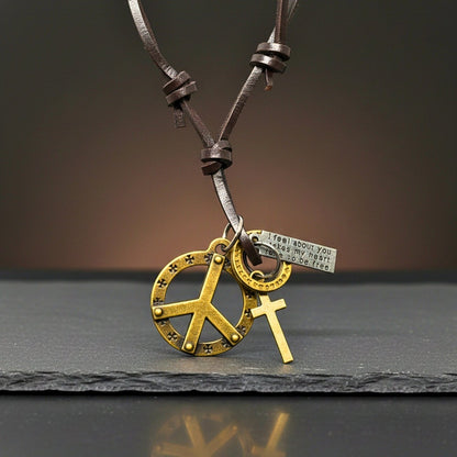 PEACE OF CROSS – 1.2-Inch Pure Stainless Steel Pendant with Adjustable Leather Rope for Men & Boys - THE MEN THING