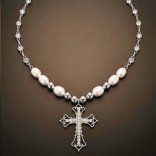 PEARL CROSS - 39mm Titanium Steel Pendant with 22inch Necklace for Men & Boys
